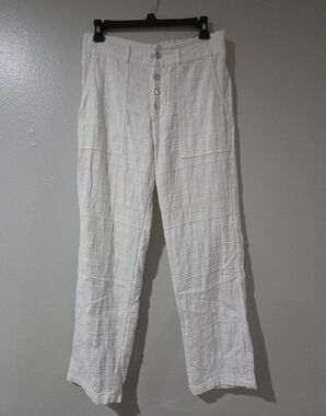 Sundance White Button-Front Linen-Blend Chinos